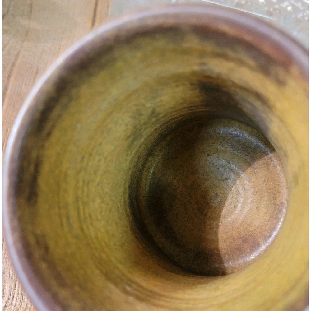 Asain Design Signed Candle Holder Pottery